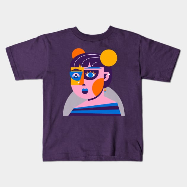 Flat Abstract Portrait Shapes Kids T-Shirt by Mako Design 
